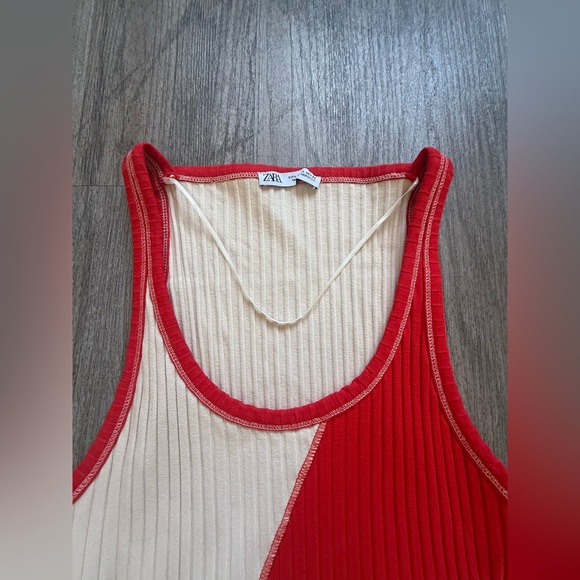 ZARA Red & Cream Colorblock Ribbed Tank - Picture 2 of 5